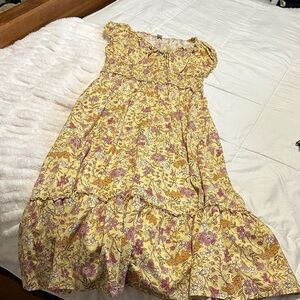 Old Navy Floral Smocked Midi Dress Yellow Pink Flowy Summer